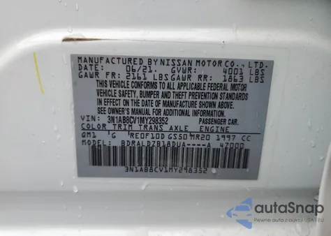 2021 Nissan Sentra Sv z USA, uszkodzony, nr VIN 3N1AB8CV1MY298352